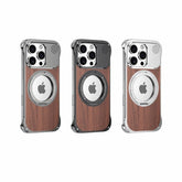 Walnut Wood Aluminum Alloy Frameless Shell Magnetic Aromatherapy(Fragrance Release) Stand Case for iPhone 14 Series