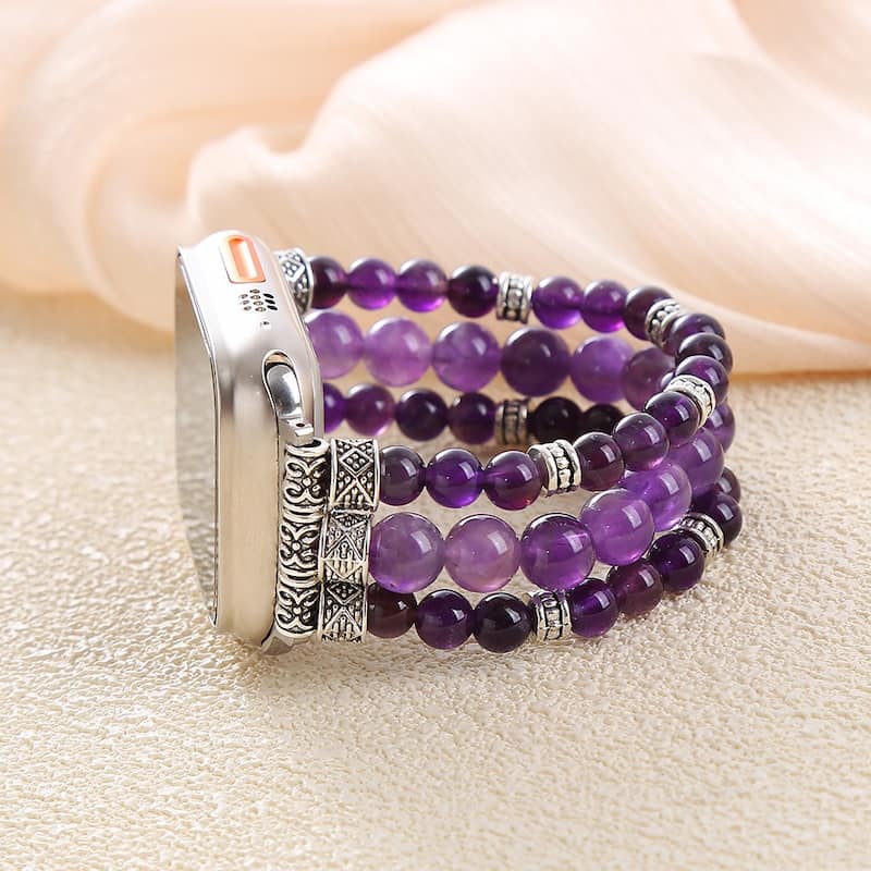 Amethyst Beaded Handmade Stretch Bracelet Watch Band