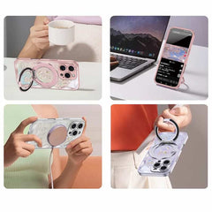 Rose Pink Wavy Shell Texture Rabbit Magsafe (Magnetic) Stand Phone Case for iPhone 15 Series